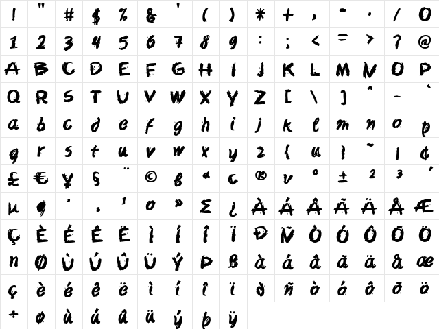 Slang Regular  glyph index