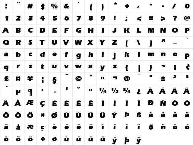 ITC Eras Ultra  glyph index