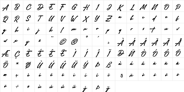 Adelina Camarie Regular  glyph index
