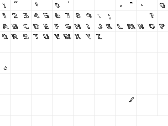 Mean Street 2 Regular  glyph index