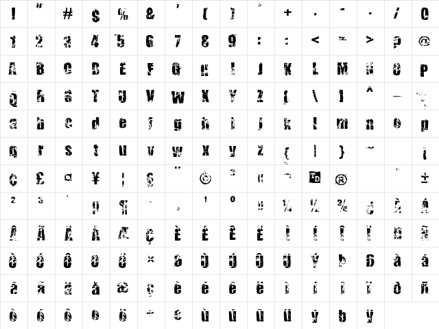 KillerAnts Regular  glyph index