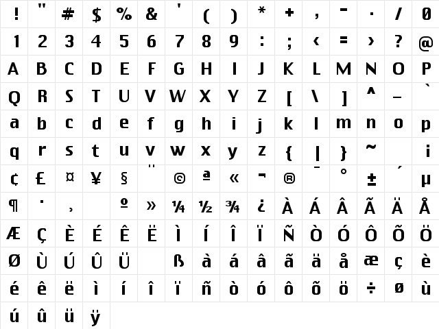 Virtue Regular  glyph index