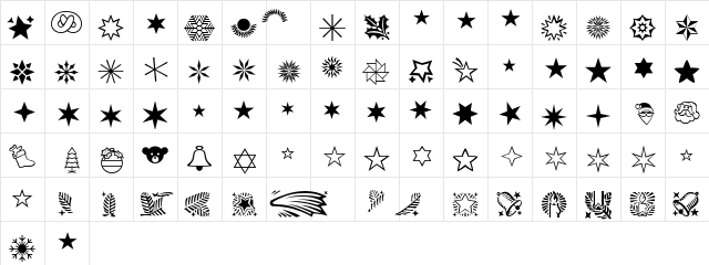 XmasLH PiOne Regular  glyph index