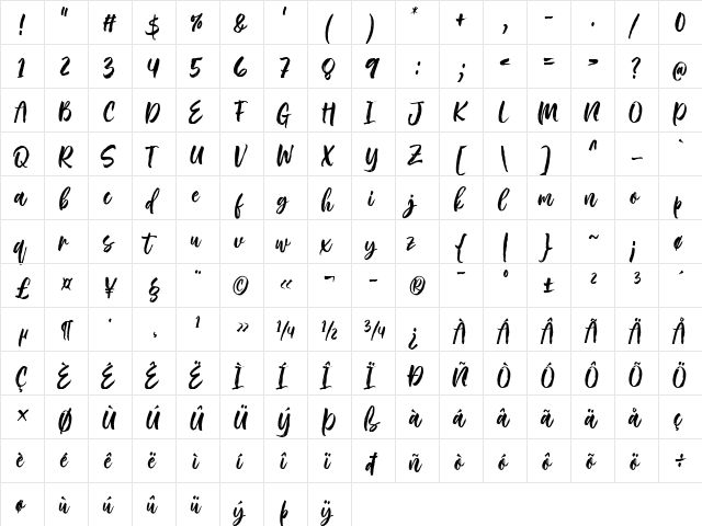 Rough Rough Regular  glyph index