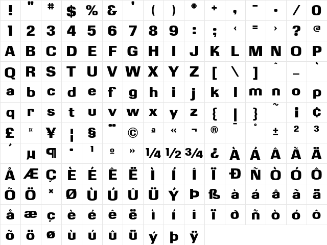 KasseUltraFLF Regular  glyph index