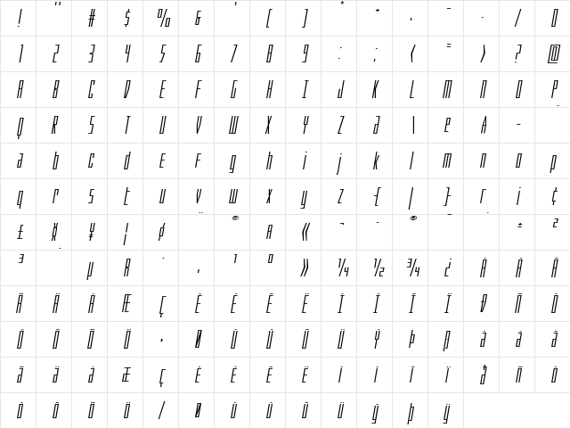 Phantacon Extra-Expanded Italic Expanded Italic  glyph index