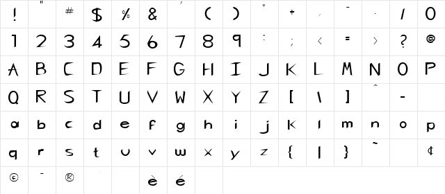 CharlieChan Regular  glyph index