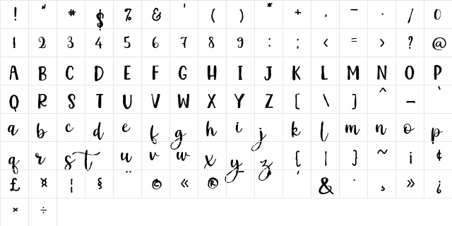 Kemistale Regular  glyph index