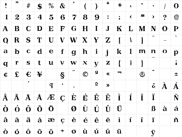 PriamosAntique Bold  glyph index