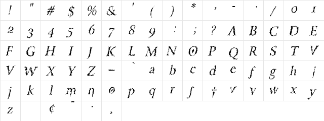 PorcupineRoman Italic  glyph index