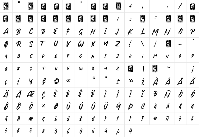 Roxer Regular  glyph index