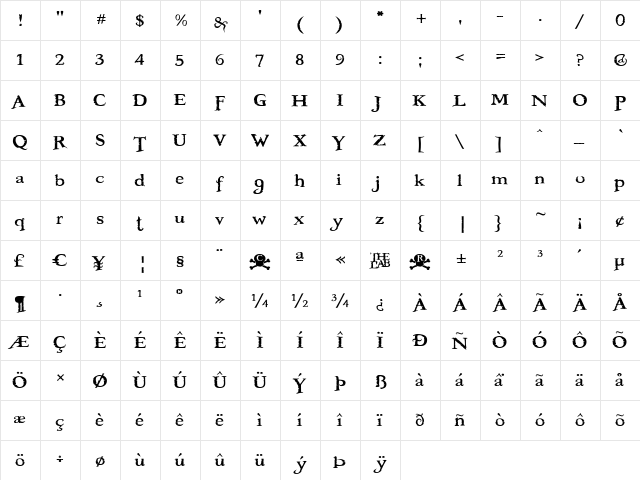 Booter - Five Zero Regular  glyph index