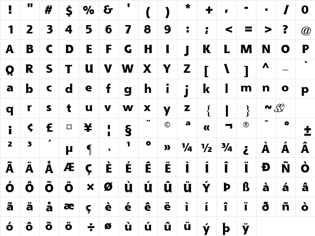 Que Black SSi Extra Bold  glyph index