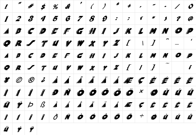 FZ JAZZY 56 ITALIC Normal  glyph index