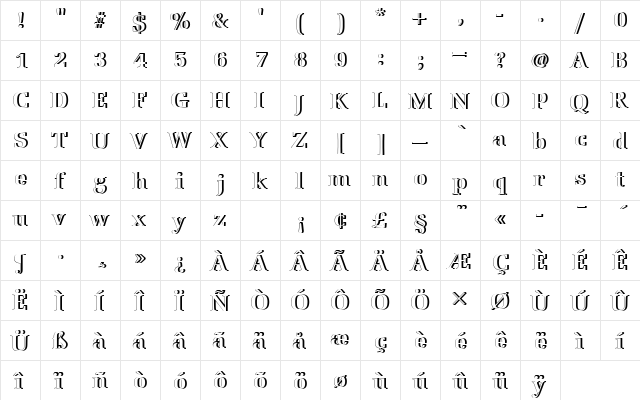 URWLatinoTBolRe1 Regular  glyph index
