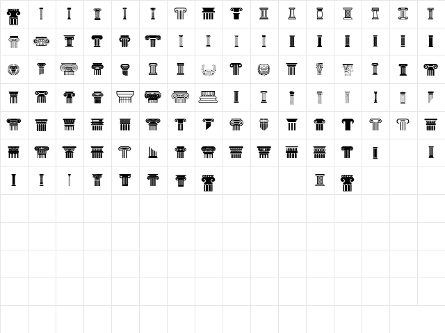 Greek Column Regular  glyph index