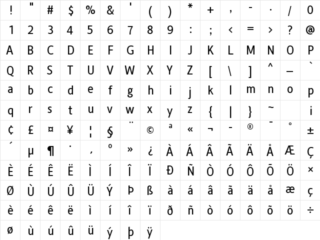 Alber Regular  glyph index