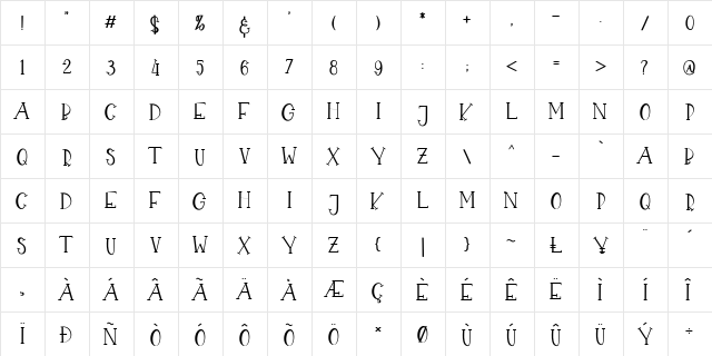 CHEKIDOT Regular  glyph index