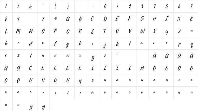 January Regular  glyph index