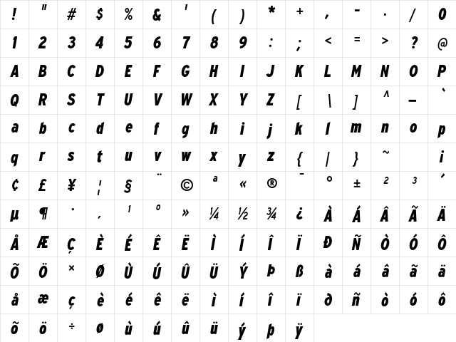 Expressway Cd Xb Italic  glyph index