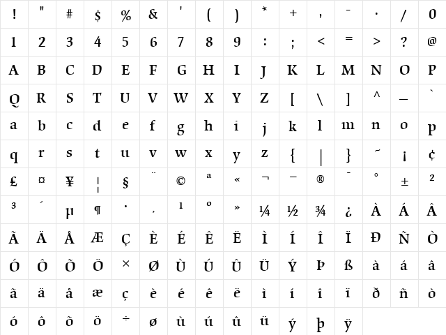 Origami-Medium Medium  glyph index