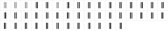 Bars Codes Regular  glyph index