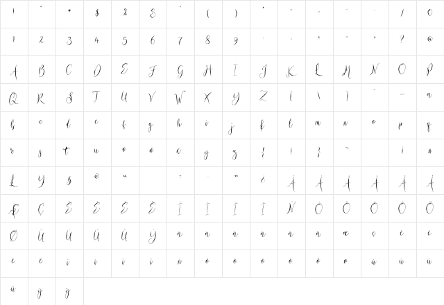 Pariss Hillton Regular  glyph index
