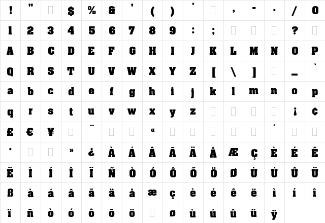 Aachen Bold Plain  glyph index