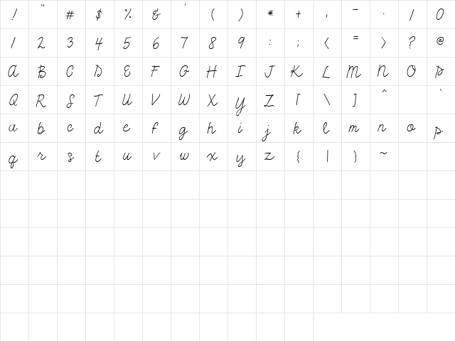 Doodle Cursive Regular  glyph index