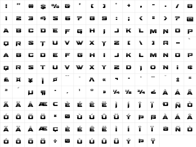 Bomber Escort Halftone Regular  glyph index