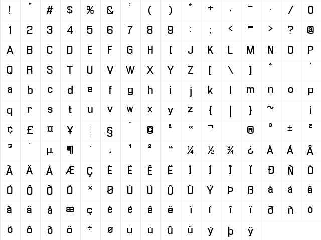 Enigmatic Regular  glyph index