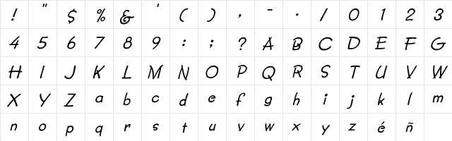 Lumparsky Italic Italic  glyph index
