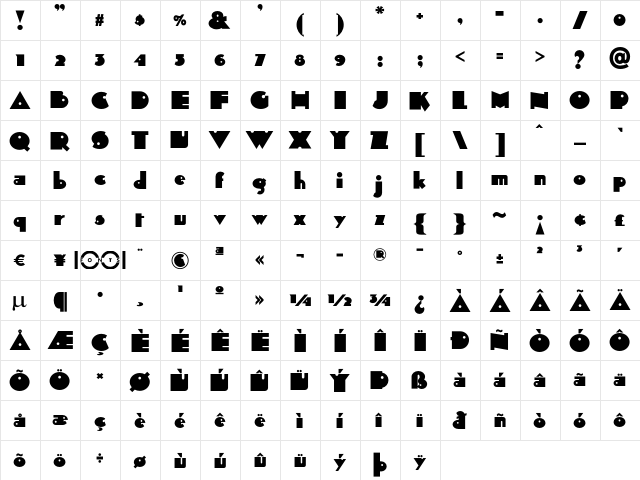 Sid The Kid NF Regular  glyph index
