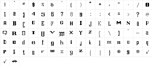 SaintFrancis-Normal Regular  glyph index