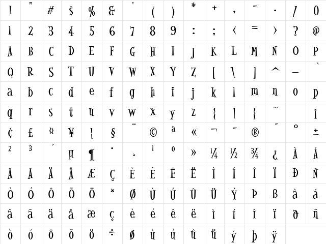 Alleycat ICG Regular  glyph index