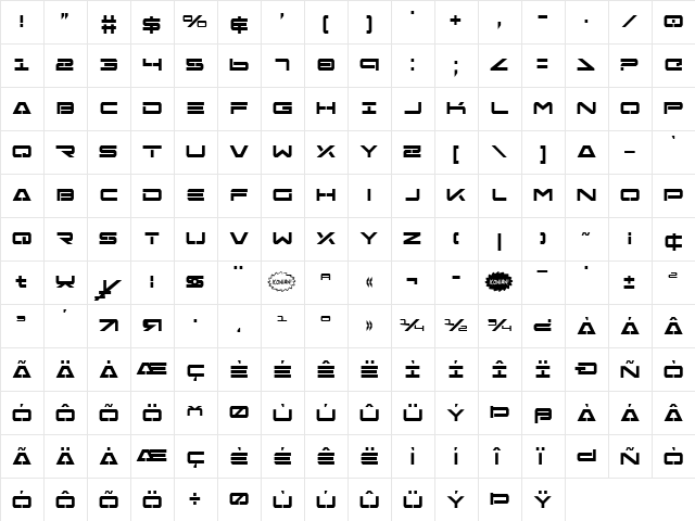 Free Agent Bold Bold  glyph index