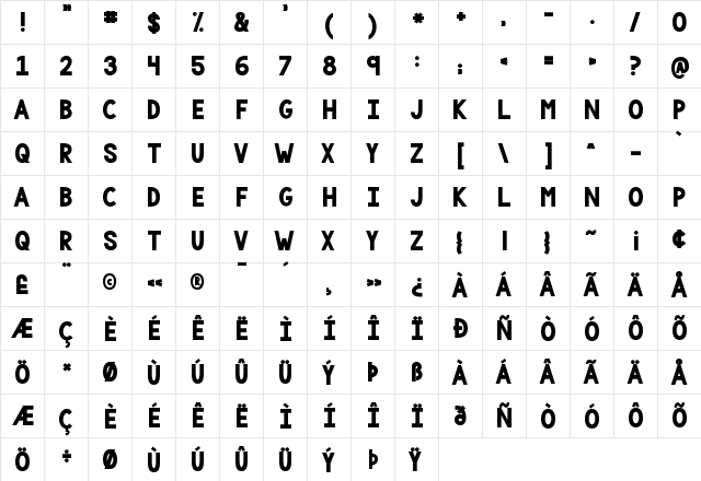 KG One More Light BIG Regular  glyph index