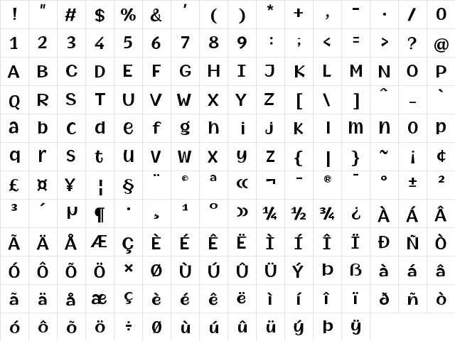 Mythical Garden SemiBold  glyph index