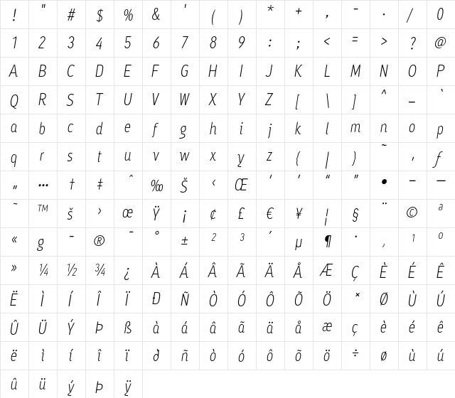 AyumiLight Italic  glyph index