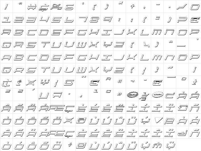 QuickTech Shadow Italic Shadow Italic  glyph index