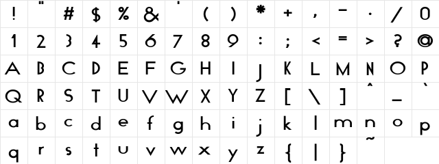 Glo-Bold Regular  glyph index