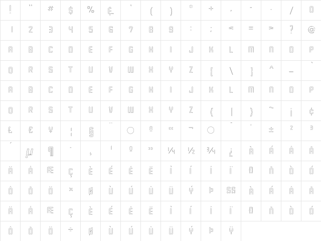 MilwaukeeNeon-Neon Regular  glyph index