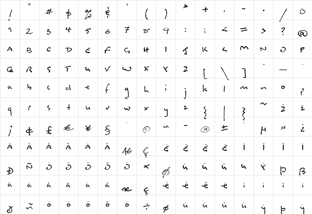 Bosin Regular  glyph index