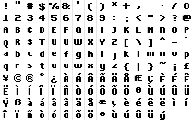 FFF Aquarius Bold Regular  glyph index