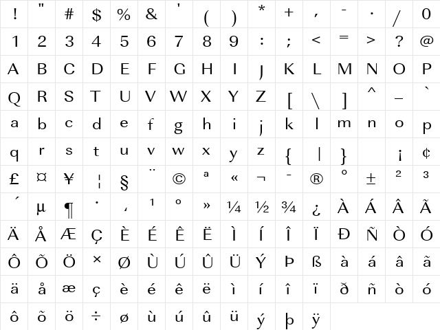 URWImperialTExtWid Regular  glyph index
