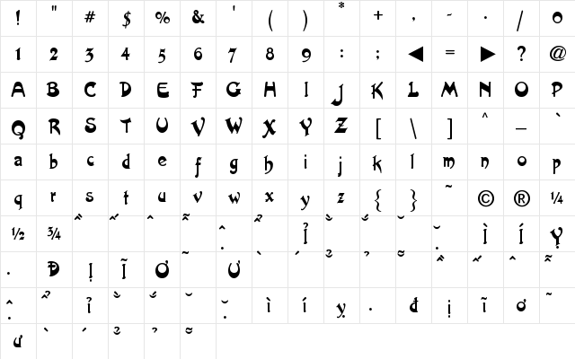 HP-Artistik Regular  glyph index