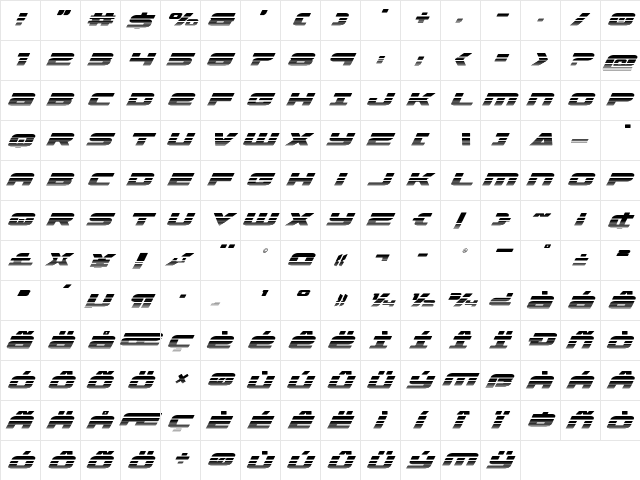 Speed Phreak Halftone Italic Italic  glyph index