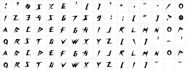 Onslaughter Regular  glyph index