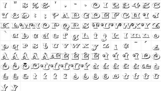 K22 Spiral Swash Shadow Regular  glyph index
