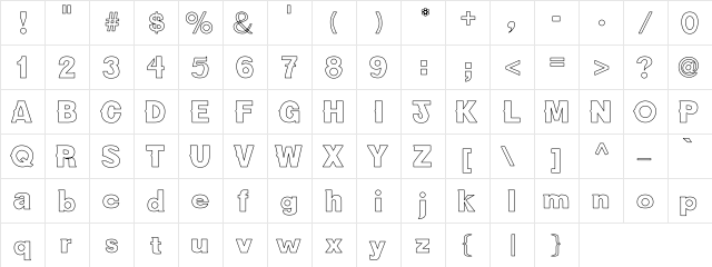 NewBold Hollow Regular  glyph index